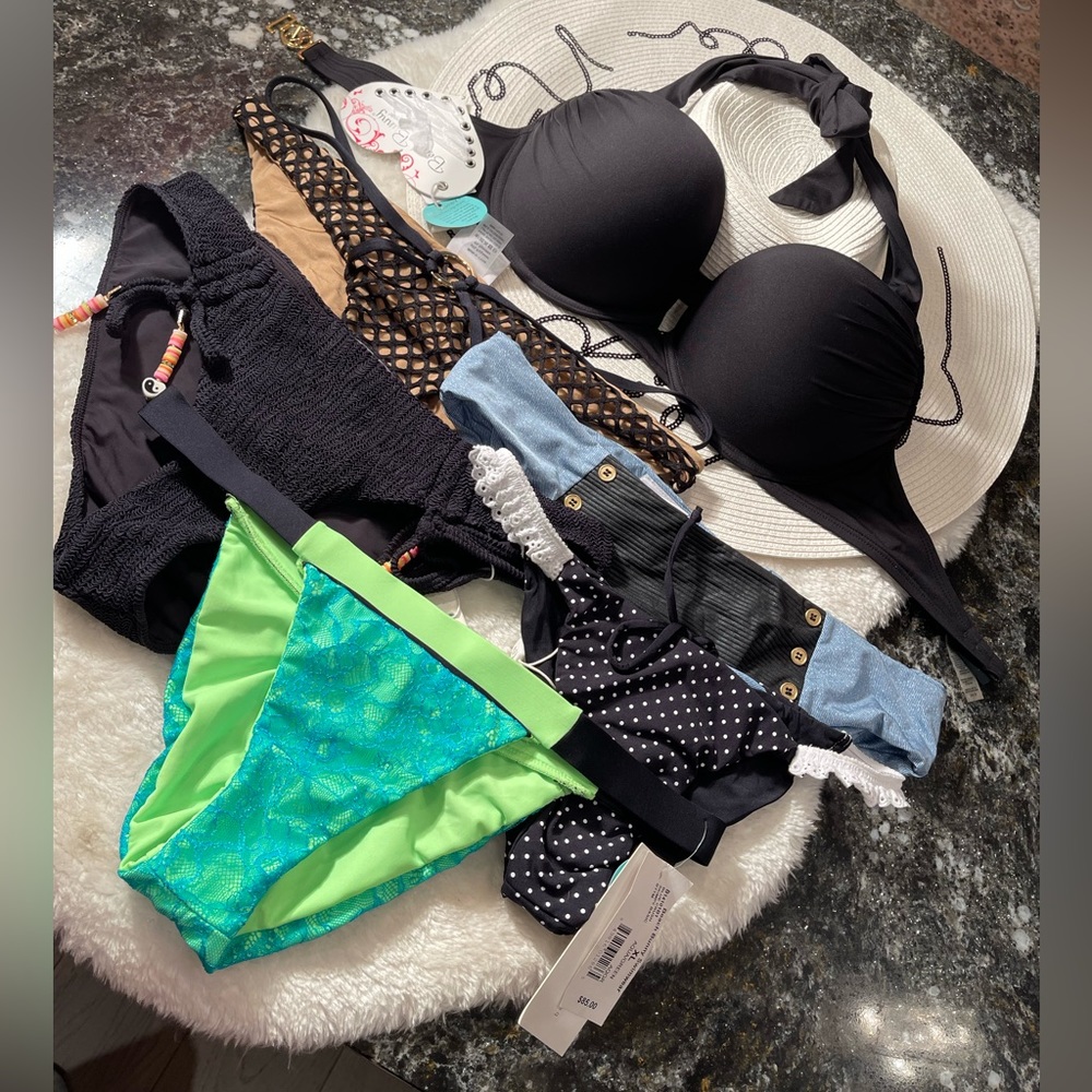 Victoria’s secret’s bombshell bikini top 34D and various beach bunny bottoms